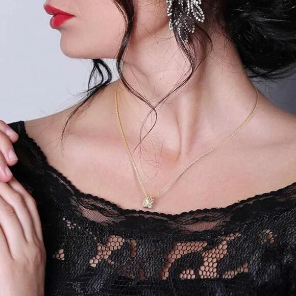 Butterfly Pendant 14K Gold Light Blue CZ Stones Trendy Diamond Pendant Necklace